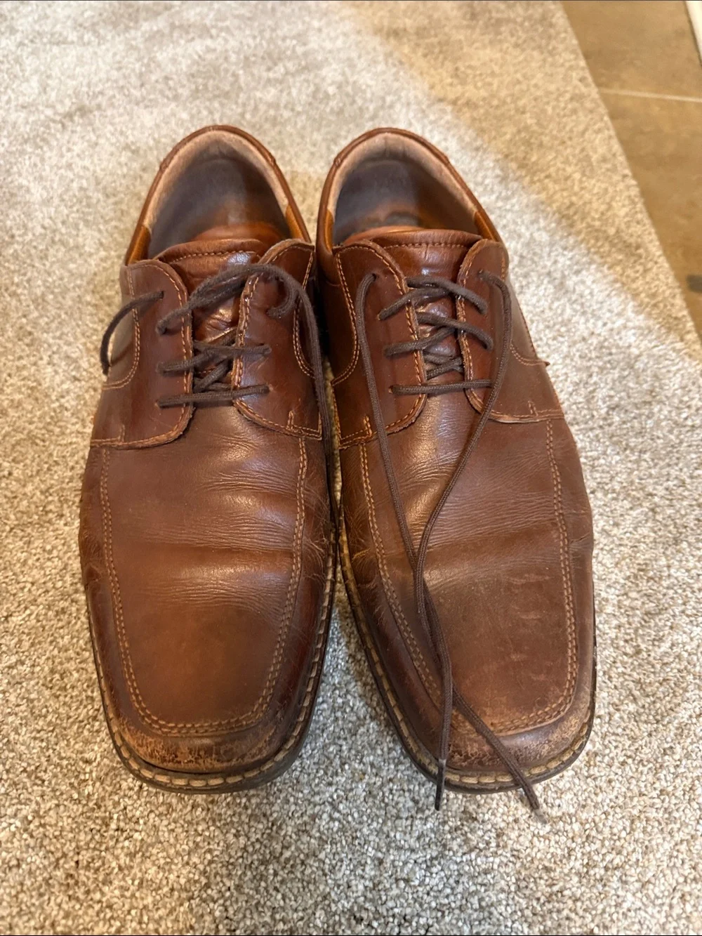 Men's Ecco Brown Leather Lace-Up Dress Shoes